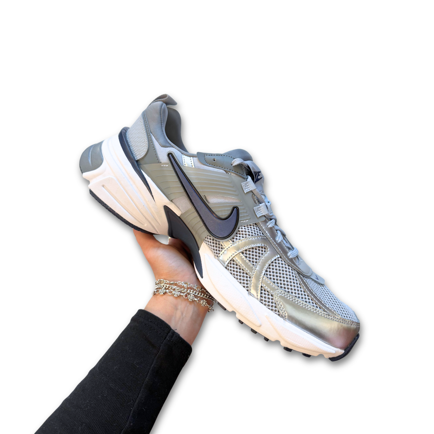 NIKE V2K RUN METALLIC MESH SNEAKERS (US 14)