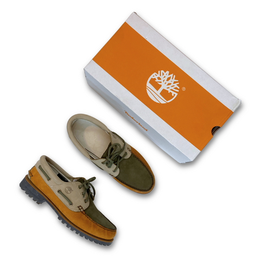 TIMBERLAND 'WHEAT NUBUCK/GREEN' BOAT SHOE (US 10)