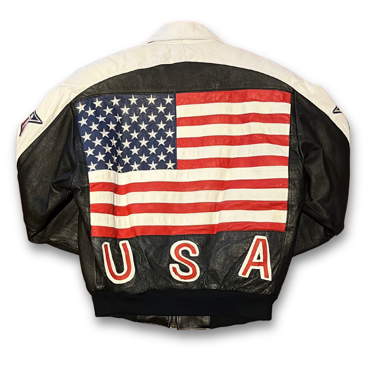 Vintage Phase 2 USA American Flag leather bomber jacket (M)