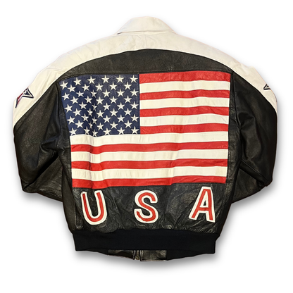 Vintage Phase 2 USA American Flag leather bomber jacket (M)