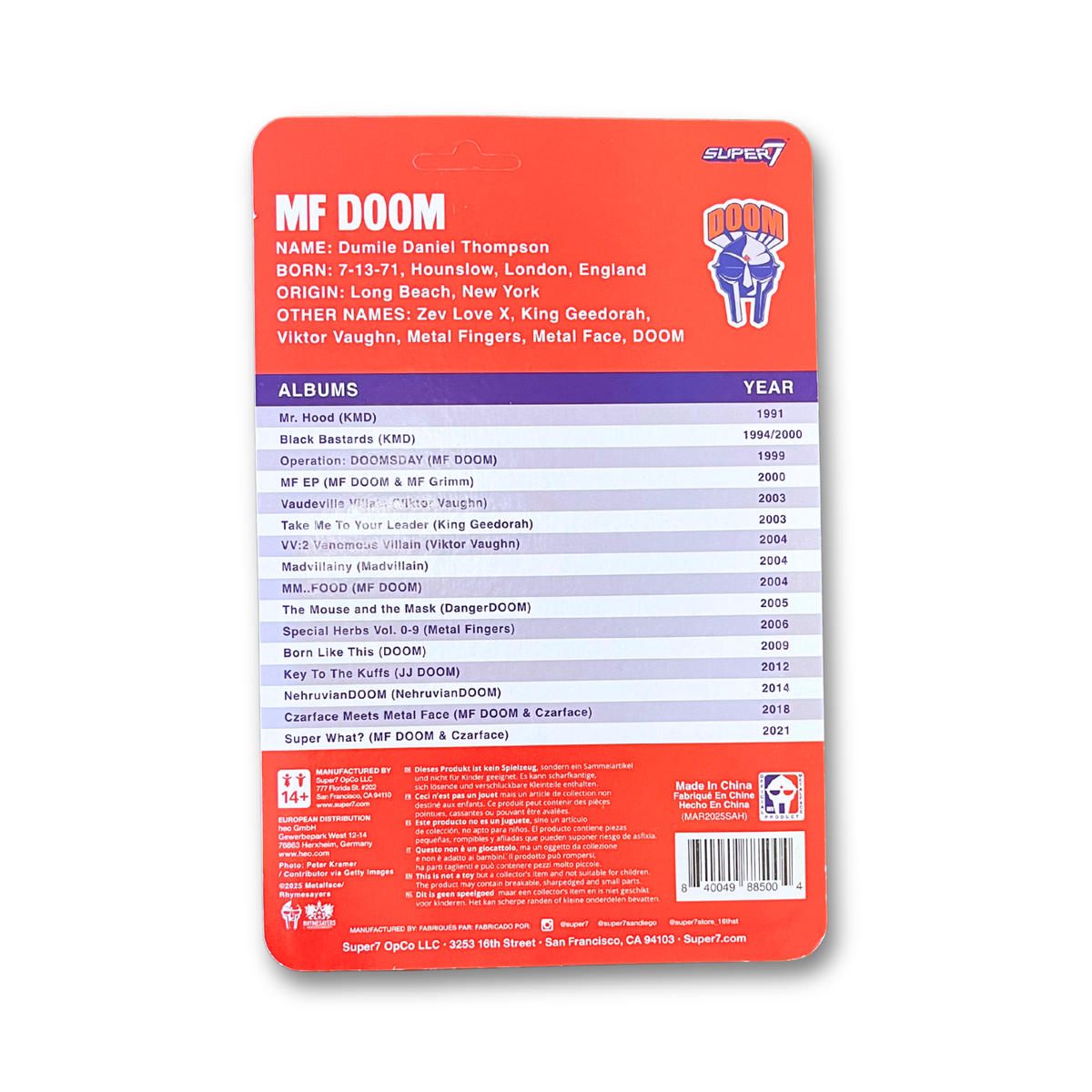 ReAction Figure Super7 MF DOOM (NYC) Supervillain