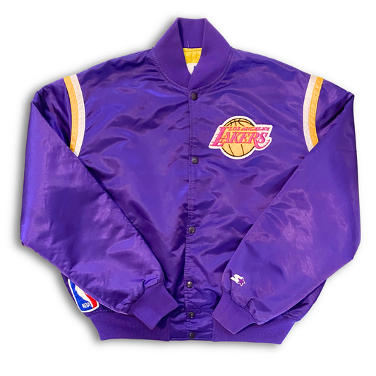 90'S VINTAGE L.A LAKERS SATIN BOMBER JACKET (XL)