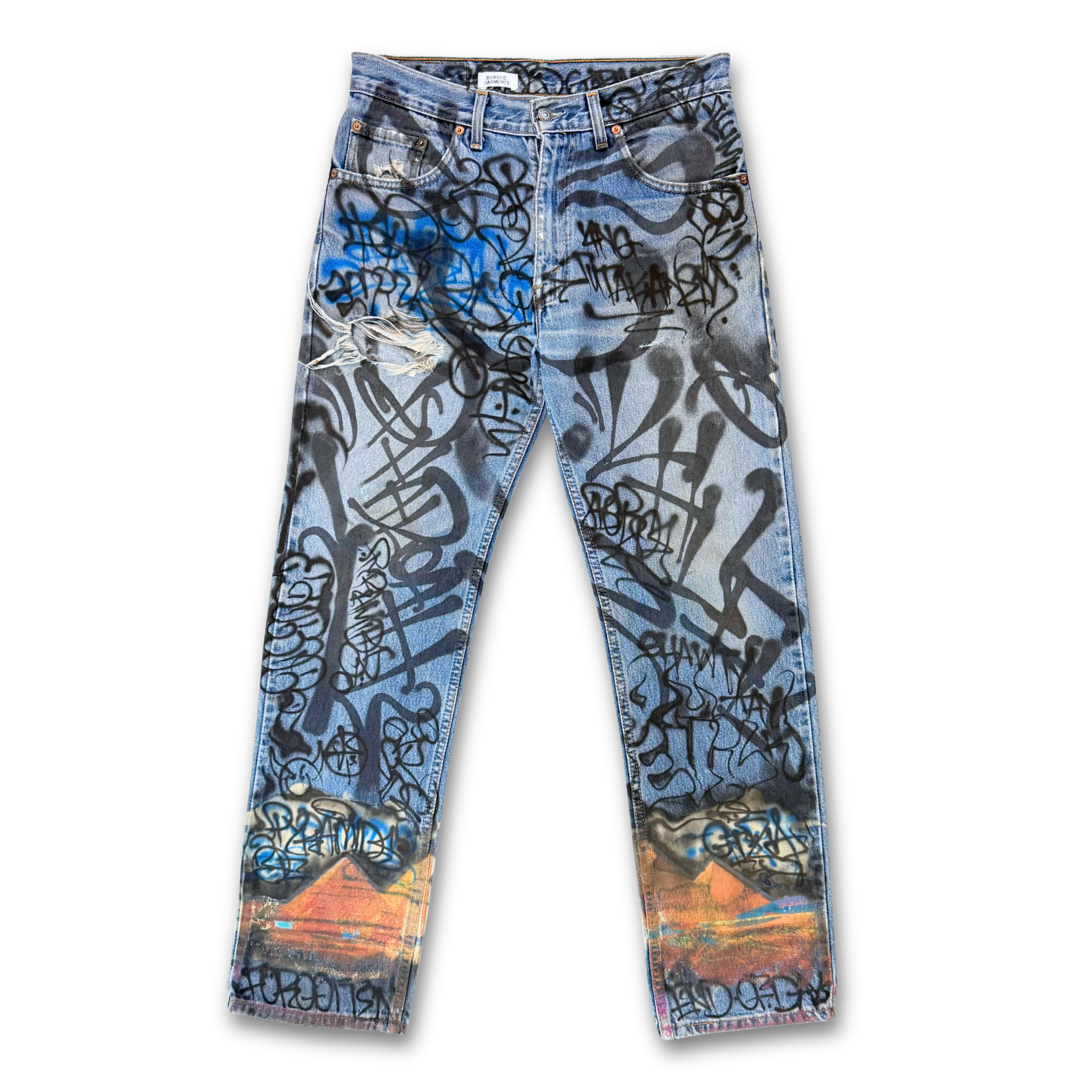 BOROED GARMENTS REWORKED DENIM JEANS (32X30)