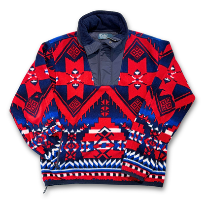 90'S POLO RALPH LAUREN AZTEX QUATER ZIP FLEECE PULLOVER (S)