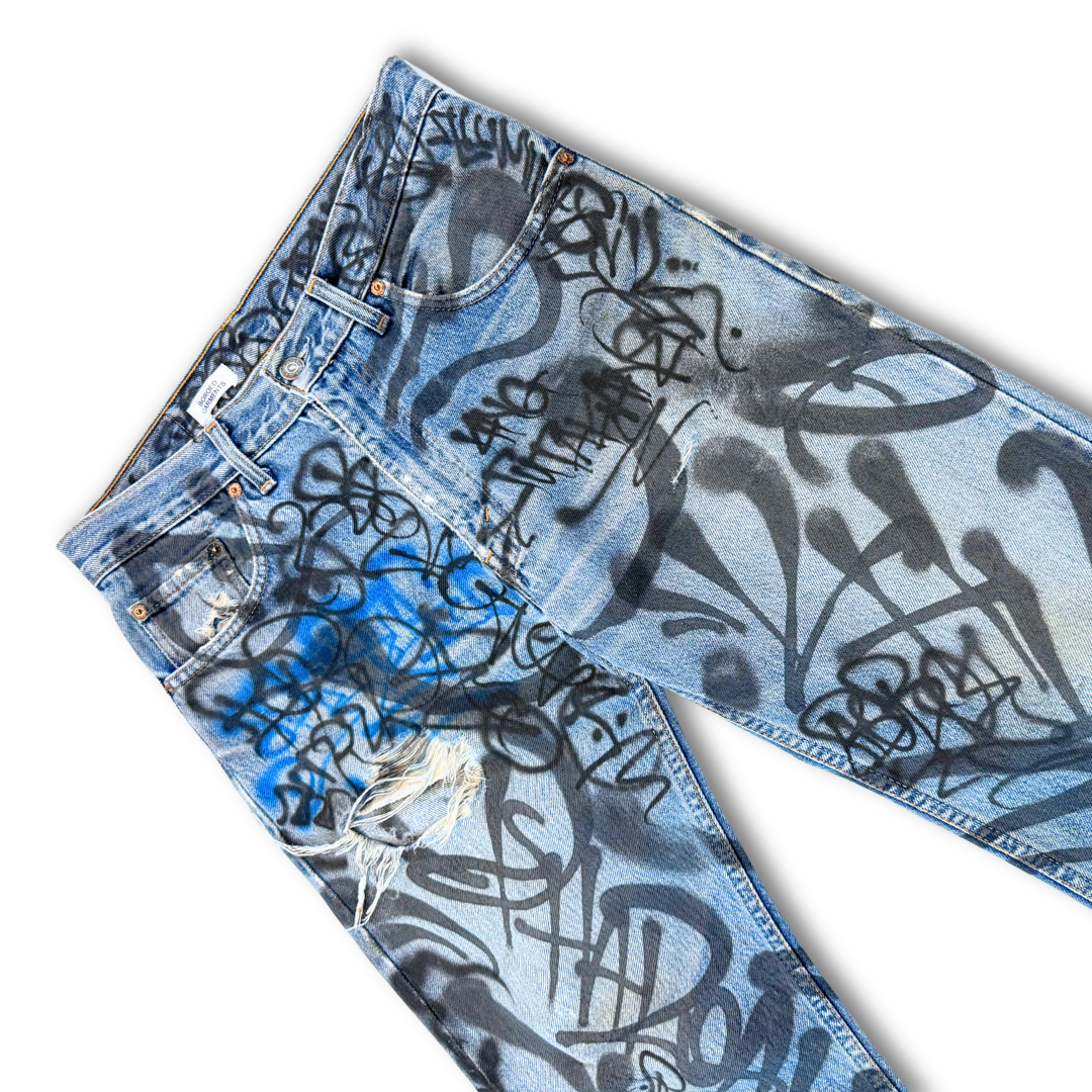 BOROED GARMENTS REWORKED DENIM JEANS (32X30)