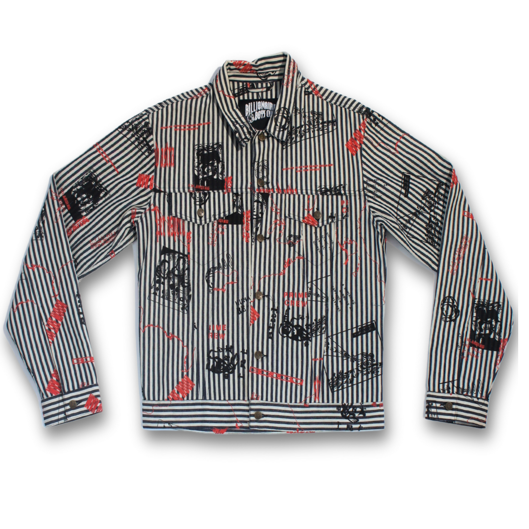 BILLIONAIRE BOYS CLUB HEADLINE PRINT TRUCKER JACKET (L)