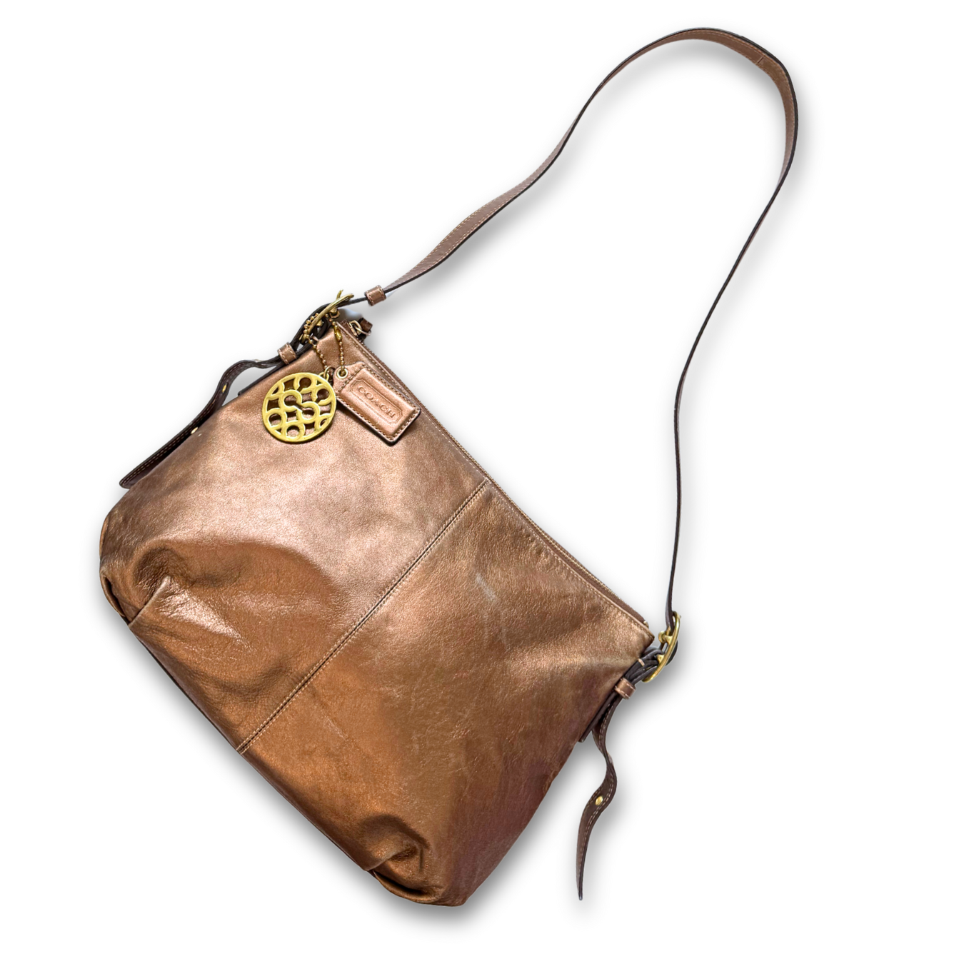 Metallic Rose Leather Coach Shoulder Bag