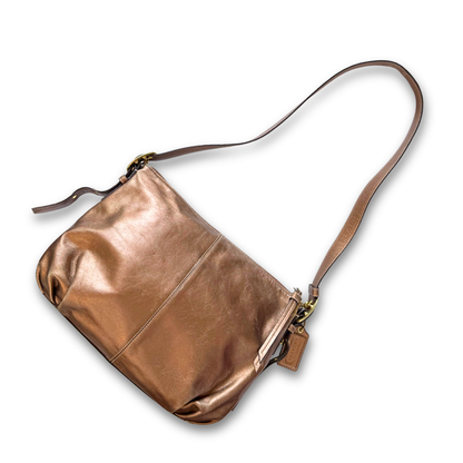 Metallic Rose Leather Coach Shoulder Bag
