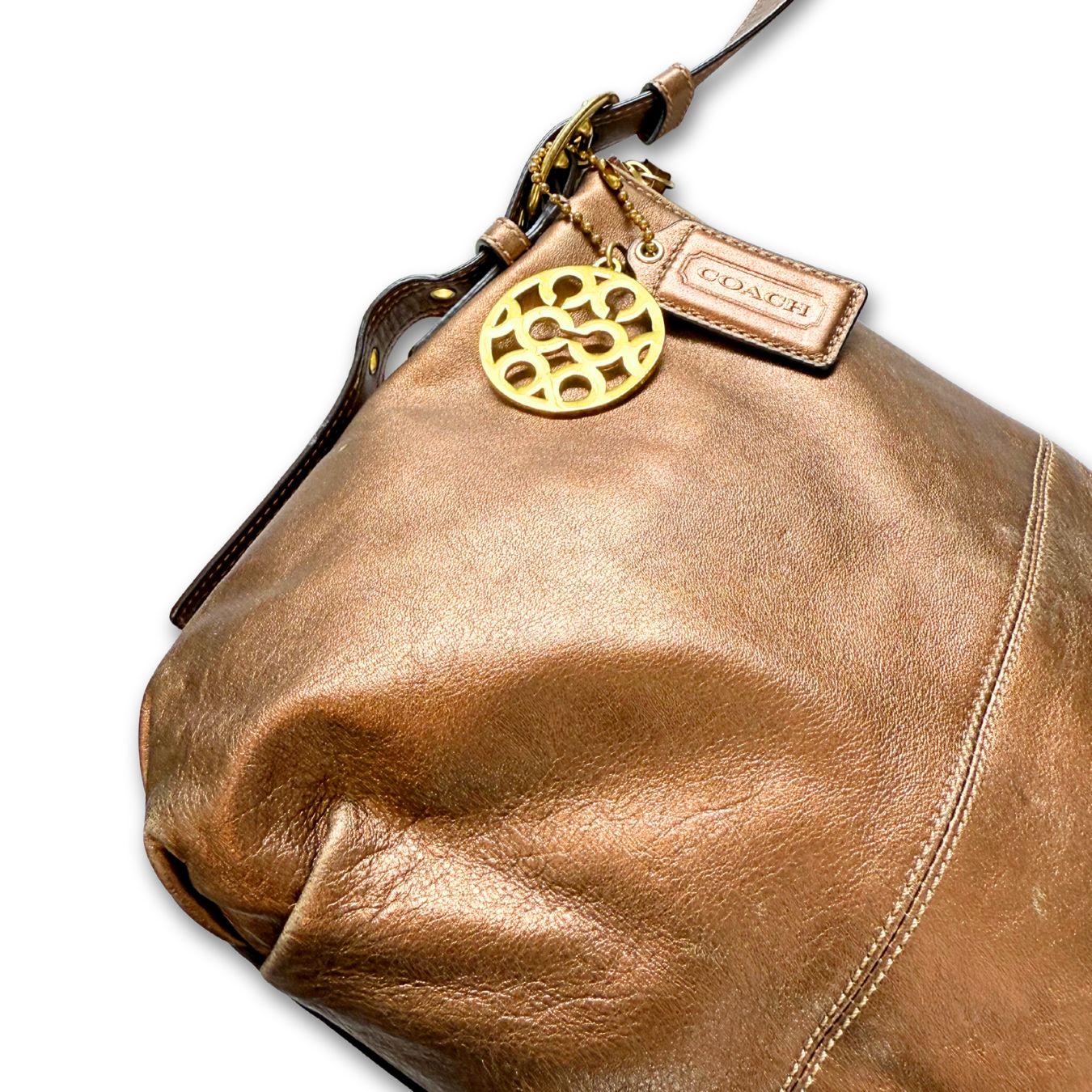 Metallic Rose Leather Coach Shoulder Bag