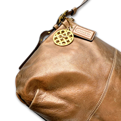 Metallic Rose Leather Coach Shoulder Bag