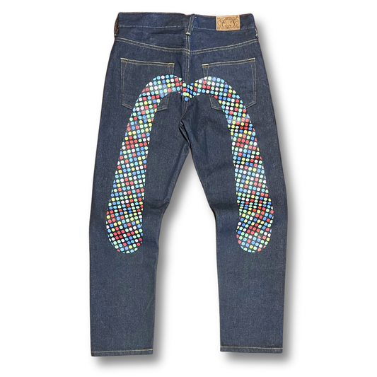 Evisu No. 3 Multicolor Polka Dot Daicock Selvedge Jeans (25")