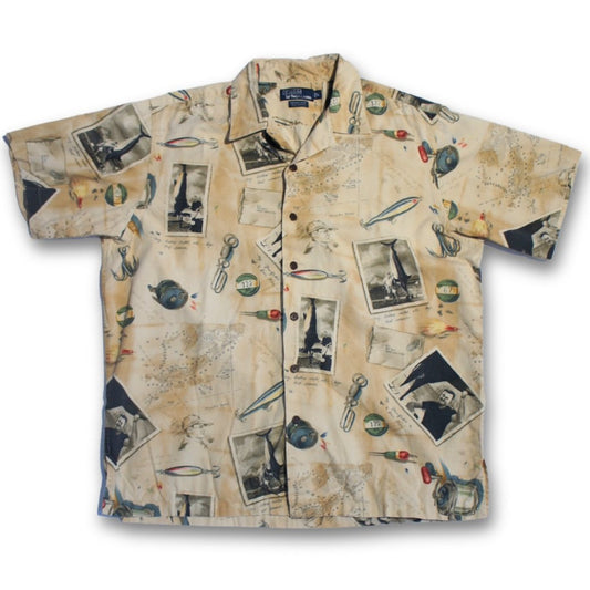 2003 RALPH LAUREN FISHING PRINT SHIRT 'VINTAGE CAMP' (L)